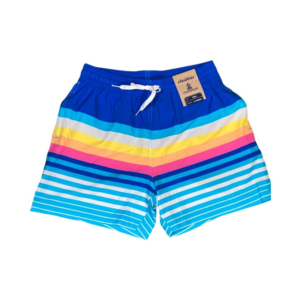 Chubbies Mens The Newport 5.5" Classic Swim Trunks Size S Blue Stripe NWT